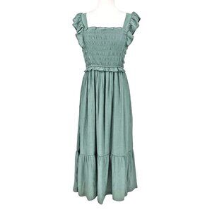 August Sky Ruffle Straps Mint ColorMidi Dress Size Large